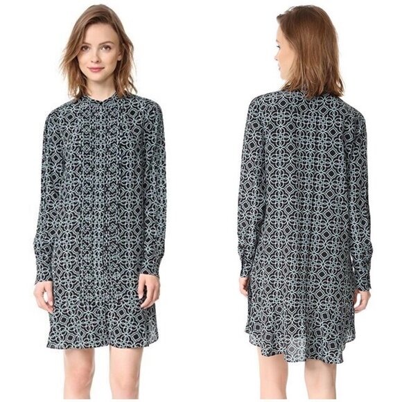 💕TORY BURCH💕 Massey Shirt Dress  ~ 100% Silk Black Pompidou 2 - Picture 2 of 14